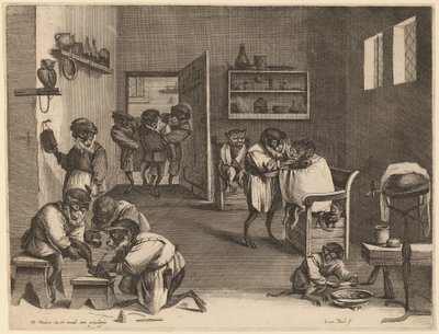 A barbearia dos macacos de Coryn Boel after David Teniers the Younger