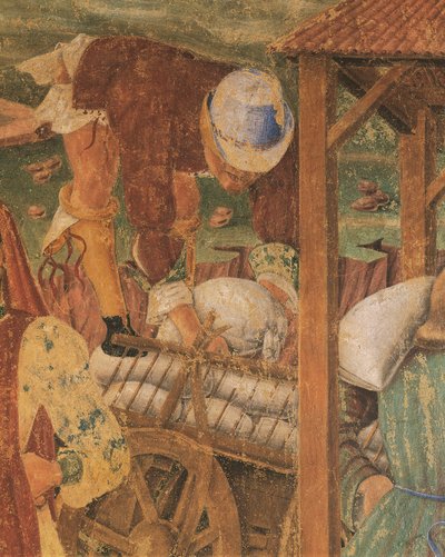 Mercador no trabalho, detalhe de Triumph of Ceres, cena do Mês de Agosto, atribuída a Cosimo Tura de Cosimo (attr. to) Tura