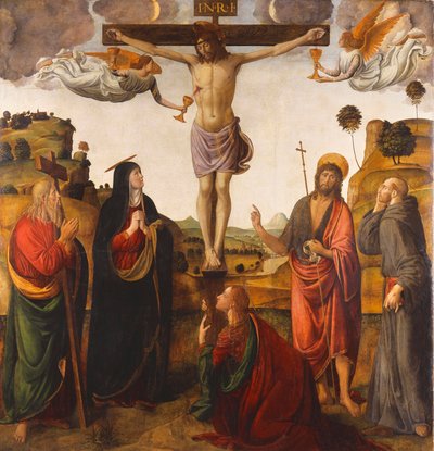 A Crucificação com a Madona, Santos João Batista, Maria Madalena, André e Francisco, 1503 de Cosimo Rosselli