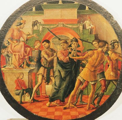 Altarpiece of St Maurelio, condenação de cena de St Mauritius, ca 1480, por Cosme