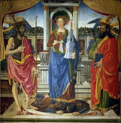 Santa Bárbara com os Santos João Batista e Mateus, ca 1470. de Cosimo di Lorenzo Rosselli