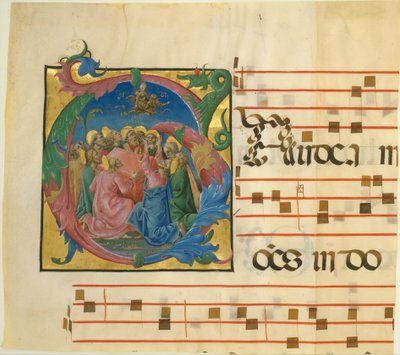 Iluminação do manuscrito com a Assunção da Virgem em uma inicial G, 1450-60. de Cosmè Tura