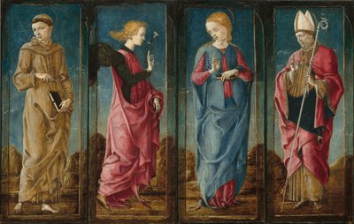 A Anunciação com São Francisco e São Luís de Toulouse [quatro painéis] de Cosmè Tura
