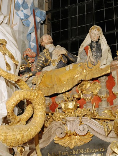 Monumento do doador para o duque Odilo e a sua duquesa Hiltrud na igreja de Santa Margarida, Osterhofen, Baviera de Cosmas Damian Asam