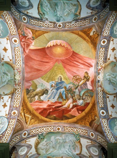 Mosteiro de Saint Emmeran, residência dos príncipes de Thurn e Taxis desde 1812: Fresco no teto da biblioteca, Rei Salomão ... (fresco) de Cosmas Damian Asam