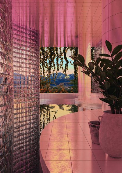 Vista moderna para a piscina em tons de rosa de CosmoZach