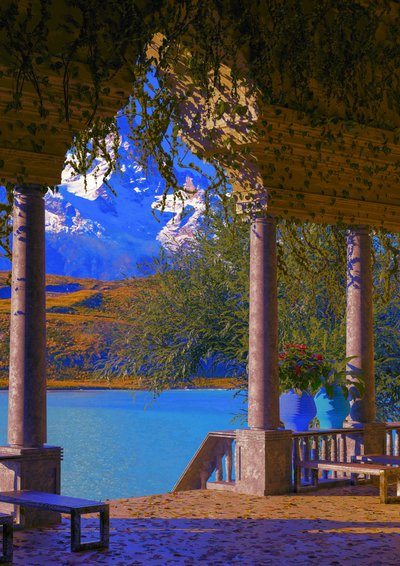 Pérgula com vista para o lago na montanha de CosmoZach
