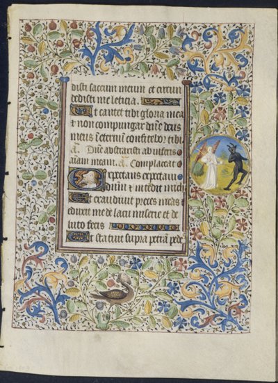 Folha de um livro de horas: Anjo perseguindo um diabo reto, c. 1460 de Coëtivy Master