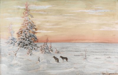 Paisagem de inverno com lobos, 1915 de Count Vladimir Leonidovich Muravyov