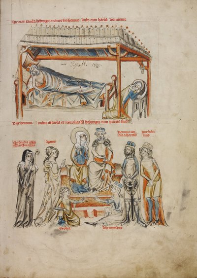 Heinrich Sleeping and Hedwig Praying; Heinrich e Hedwig com seus filhos de Court workshop of Duke Ludwig I of Liegnitz and Brieg