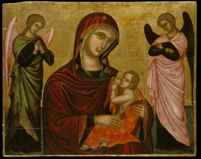 Ícone dos Lactanos Virgens com Dois Anjos (têmpera de ovo no painel) de Cretan School