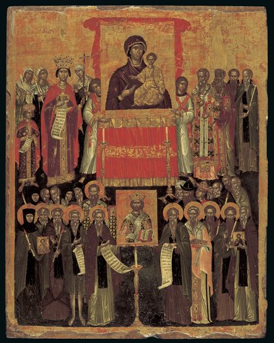 A Restauração dos Ícones (tempera de ovo no painel) de Cretan School
