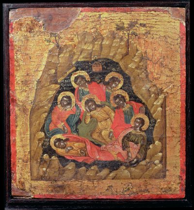 Os Sete Dorminhocos de Éfeso (têmpera no painel) de Cretan School