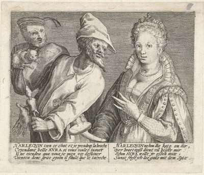 Aura tenta seduzir o Arlequim
Mimicarum aliquot facetiarum icones ad habitum Italicum expressi (título da série) de Crispijn van de Passe (I)