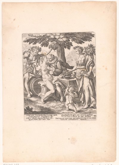 Homem em gezelschap van Venus, Ceres en Bacchus Vênus é frio sem Ceres e Baco de Crispijn van de Passe (I)