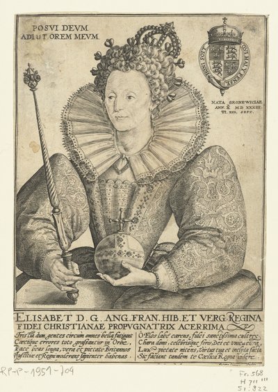 Portret van Elizabeth I Tudor, dez halfen lijve Posvi Devm Aiut Orem Mevm (título no objeto) de Crispijn van de Passe (I)