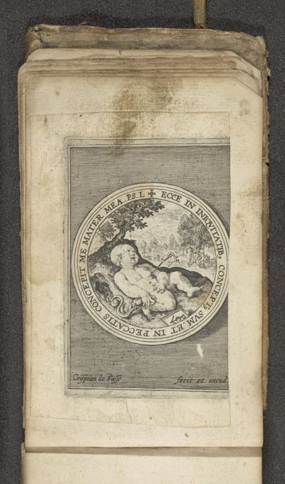 Putto com coração perfurado Putti retratando a palavra de Deus (título da série) Verbum Dei (título da série) de Crispijn van de Passe (I)