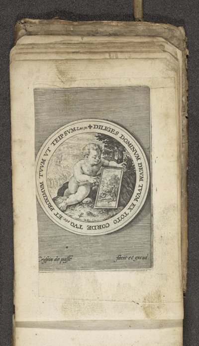 Putto com tablet Putti retratando a palavra de Deus (título da série) Verbum Dei (título da série) de Crispijn van de Passe (I)