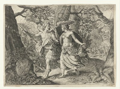 Circe transforma Picus em um pica-pau Metamorfoses de Ovídio (título da série) de Crispijn van de Passe (II) (after)
