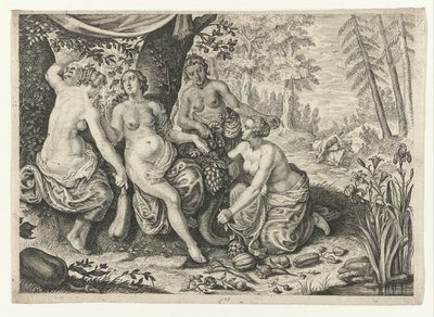 As ninfas enchem o corno da abundância
Metamorfoses por Ovid (título da série) de Crispijn van de Passe (II) (attributed to)