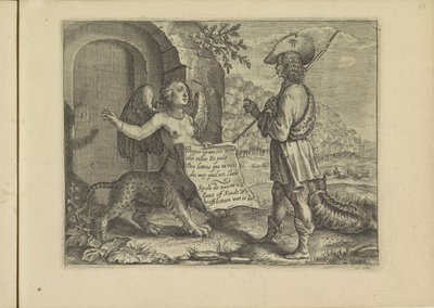 Gesprek tussen een sfinx en een herder
Os verdadeiros retratos de algumas das maiores damas de Cristo como pastoras (título da série) de Crispijn van de Passe (II)