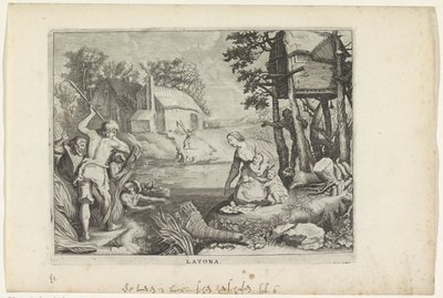 Leto (Latona) transforma os Lícianos em sapos
Metamorfoses por Ovid (título da série) de Crispijn van de Passe (II)