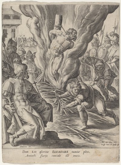 Eleazar queimado por Antíoco de Crispijn van de Passe I after Maarten de Vos