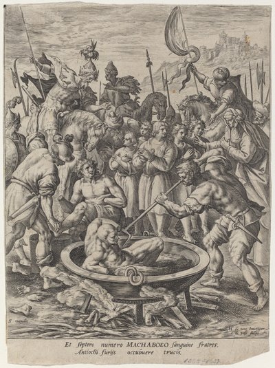 Os Sete Irmãos Macabeus mortos por Antíoco de Crispijn van de Passe I after Maarten de Vos