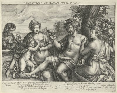 Baco, Vénus e Ceres numa paisagem
Sine Cerere et Baccho friget Venus (título sobre o objecto) de Crispijn van den Queborn
