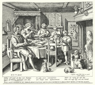 A Oração antes da refeição (gravura) de Crispin I de (after) Passe