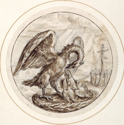 Uma Pelican na sua Piedade, início do século 17 (caneta e tinta castanha com lavagem castanha) de Crispin I de Passe
