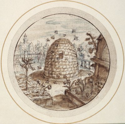 Colmeia, início do século XVII (caneta e tinta castanha com lavagens castanhas e cinzentas) de Crispin I de Passe