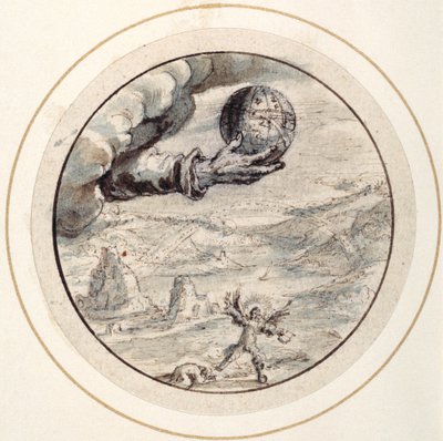 Mão com Spehere Celestial, início do século XVII (caneta e tinta castanha com lavagens cinzentas e castanhas e cor do corpo branca) de Crispin I de Passe