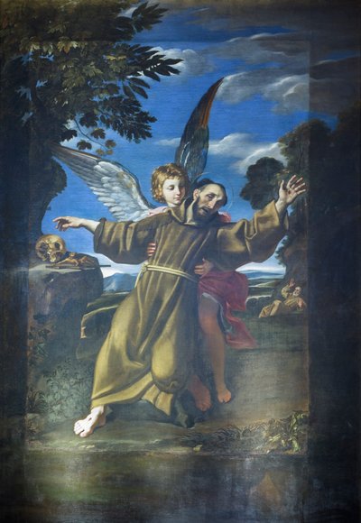 S. Francisco a ser retido por um anjo enquanto em êxtase de Crispin of Viterbo