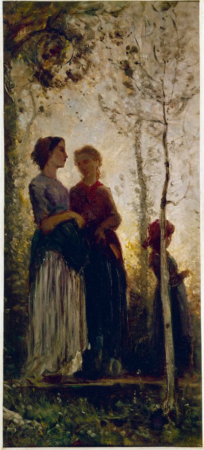 Três camponeses com árvores (óleo sobre tela de Cristiano Banti