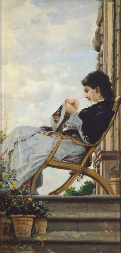 Mulher a Coser no Terraço de Cristiano Banti