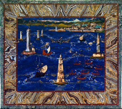 Mesa com representação do porto de Livorno, c.1601-04 (pedras preciosas, madeira, esmalte) de Cristofano & Ligozzi Jacopo (1547 1626) Gaffurri