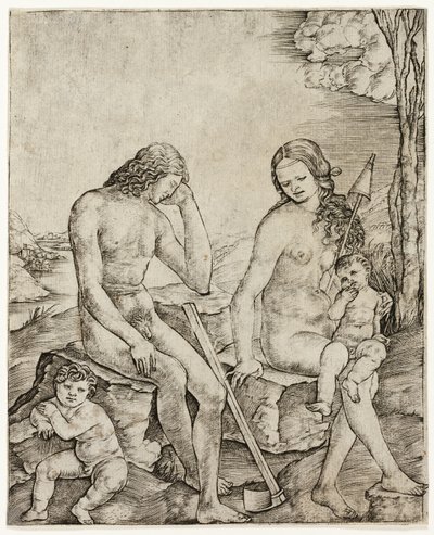 Adão e Eva com os bebês Caim e Abel de Cristofano Robetta