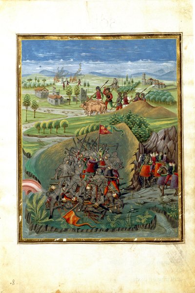 Influência do planeta Marcha: cena de guerra (miniatura, c.1470) de Cristoforo De Predis