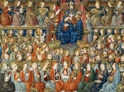 "O Dia do Juízo Final" No centro, a coroação da Virgem com a Santíssima Trindade de Cristoforo De Predis