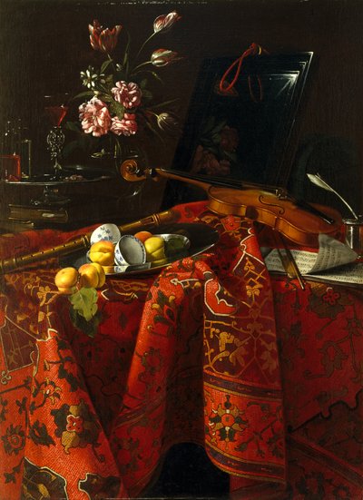 Natureza morta com instrumentos musicais, c.1710-1715 (óleo sobre tela) de Cristoforo Munari