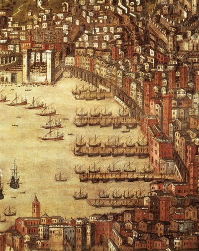 Vista de Gênova e seu castelo (detalhe) 1597 (óleo sobre tela) de Cristoforo de Grassi