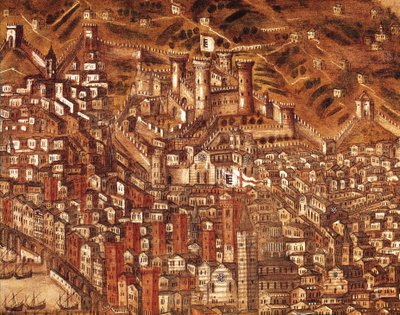 Vista de Gênova e seu castelo (detalhe) 1597 (óleo sobre tela) de Cristoforo de Grassi