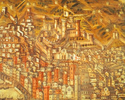 Vista de Génova e do seu castelo (detalhe) 1597 (óleo sobre tela) de Cristoforo de Grassi