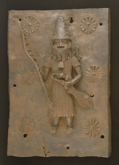 Placa comemorativa representando o guerreiro, Benim, Nigéria (bronze) de Culture Edo