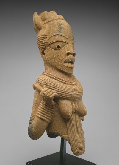 Cabeça e tronco de uma figura feminina, região de Jos Plateau, Nigéria, 500 AC-200 DC (louça de barro) de Culture Nok