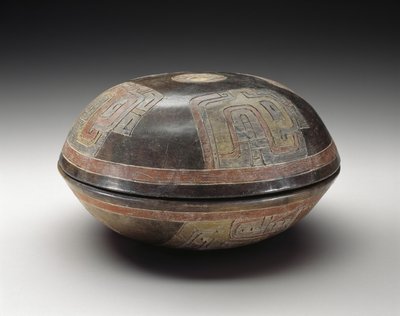 Tigela dupla com padrões abstratos, 900-200 aC (louça de barro com tinta de resina policromada) de Culture Paracas