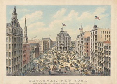 Broadway, Nova York: do Western Union Telegraph Building, olhando para o norte de Currier and Ives