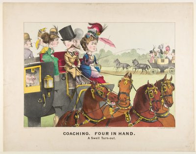 Coaching - Quatro na Mão - Um Swell Turn-out, 1876. de Currier and Ives