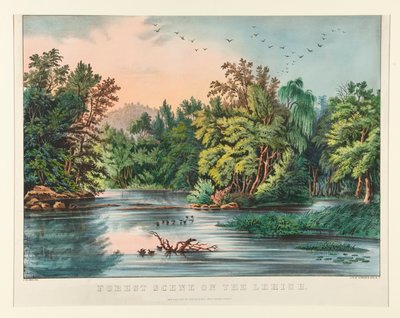 Cena da floresta no Lehigh de Currier and Ives